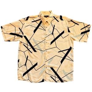 Vintage Bassiri Uomo Men's XXL Yellow Abstract Geometric Shirt Made In USA